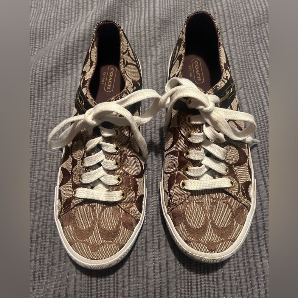 Coach Signature Brown and White Lace-Up Sneakers